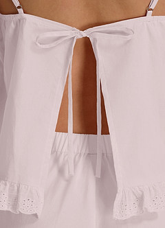 front Woven Cotton Eyelet Ruffle Cami & Wide Leg Pants Cotton Pajama Set