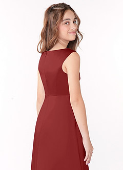 Azazie Sadia Junior Rust A-Line Pleated Matte Satin Dress image4