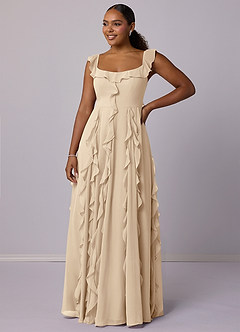 Barbie ♥ Azazie Bridesmaid Dresses Champagne A-Line with Pockets Chiffon Dress image9