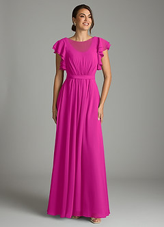 Azazie Daphne Modest Bridesmaid Dresses A-Line Ruffled Chiffon Floor-Length Dress image1