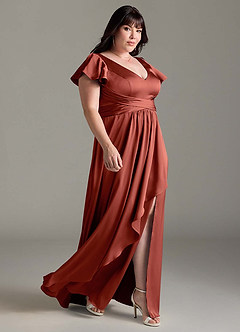 Azazie Omari Vestidos de damas de honor Vestido de Terracota de Satén Elástico de Corte en A image11