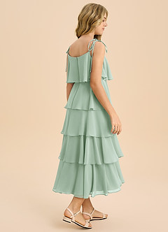 Azazie Shortcake Junior Vestido de Agave de Gasa de Corte en A con Lazo image7