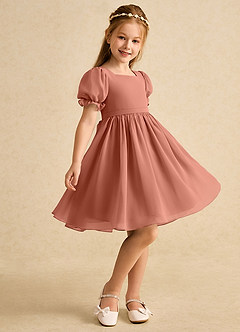 Azazie Jolie Robe Demoiselle D'honneur Fillette Robe Trapèze en Mousseline de soie avec manches Mai Tai image1