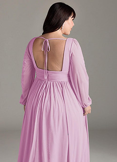 Azazie Norah Bridesmaid Dresses Candy Pink A-Line V-Neck Long Sleeve Chiffon Dress image13