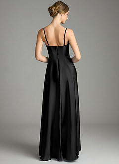 Azazie Elle Bridesmaid Dresses Black A-Line Pleated Stretch Satin Dress image5