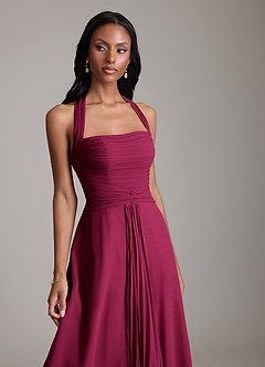 Azazie Clarisa Vestidos de damas de honor Vestido Borgoña de Gasa de Línea A con Plisado image3