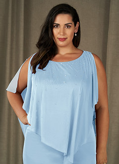 Azazie Aspyn Mother of the Bride Dresses Sky Blue Sheath Beaded Mesh Dress image13