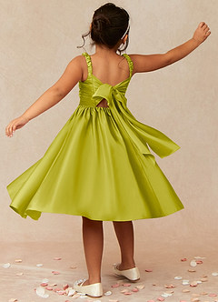 Azazie Cutie Pie Flower Girl Dresses Lemongrass A-Line Pleated Matte Satin Dress image2