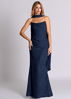 Azazie Sorrel Bridesmaid Dresses Dark Navy Mermaid Corset Floral Burnout Convertible Dress image5