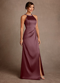 Azazie Lawrence vestidos de madre de la novia Vestido de Sangrado de Satén Elástico de Corte en A con Plisado image4