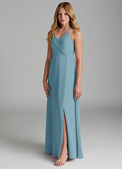 Azazie Davis Junior Jurk van Chiffon met A-Lijn Mystiek Blauw image4