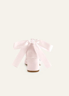 front Matching Color Matte Satin Pearl and Bow Pointed Toe Block Heels