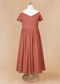 Azazie Chelle Flower Girl Dresses Clay A-Line Pleated Chiffon Dress image6