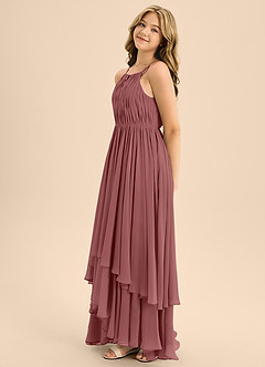Azazie Elliora Junior Vestido de Amatista de Gasa de Corte En A con Plisado image6
