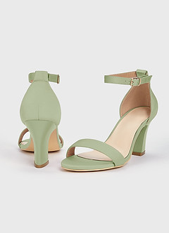 front Matching Color Stretch Satin One Strap Buckle Chunky Heel Sandals
