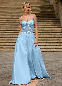Heartshape Azul Claro Vestido de fiesta de satén con corsé image3