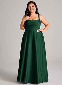 Azazie Shaude Robes de demoiselle d'honneur Robe Trapèze en Satin extensible Plissée Vert Foncé image8