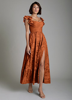Azazie Anaya Bridesmaid Dresses Burnt Orange A-Line Ruched Floral Burnout Dress image4