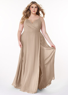 Azazie Lennon Bridesmaid Dresses Taupe A-Line Lace Chiffon Dress image7