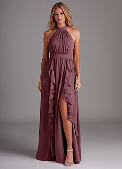 Azazie Avary Bridesmaid Dresses Sangria A-Line Pleated Chiffon Dress image1