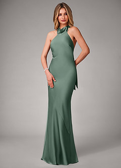 Azazie Velli Bridesmaid Dresses Eucalyptus Mermaid Stretch Satin Dress image3