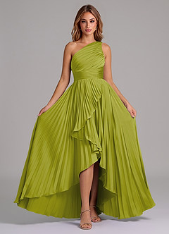 Azazie Lyrica Bridesmaid Dresses Lemongrass A-Line One Shoulder Stretch Satin Dress image6