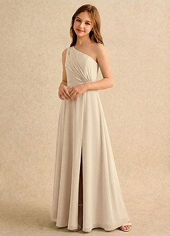 Azazie Puddles Girls Formal Flower Girl Dresses Champagne A-Line One Shoulder Chiffon Dress image4