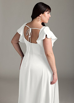 Azazie Bondi Bridesmaid Dresses White A-Line Bow Stretch Satin Dress image6