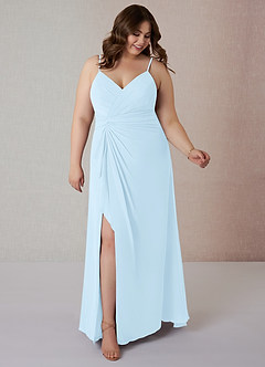 Azazie Emerald Brautjungfernkleider A-Linie Gekräuselt Chiffon Kleid Himmelblau image7
