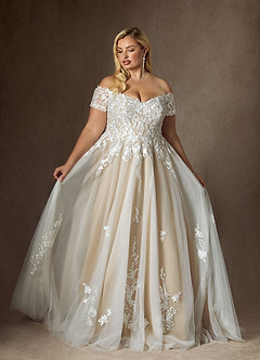 Azazie Rowe Vestidos de novia Vestido de Blanco Diamante Arena de Tul de Corte Princesa con Vestidos sin tirantes image1