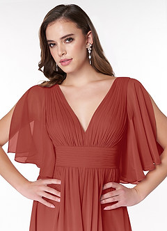 Azazie Temeka Bridesmaid Dresses Terracotta A-Line Ruched Chiffon Dress image6