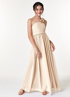 Azazie Flower Junior White Alabaster A-Line Pleated Chiffon Dress image3