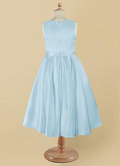 Azazie Coco Flower Girl Dresses Sky Blue A-Line Bow Matte Satin Dress image9