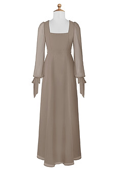 Azazie Leonia Junior Taupe A-Line with Pockets Chiffon Dress image7
