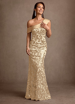 Azazie Colbie vestidos de madre de la novia Vestido Champán de Lentejuelas de Corte Recto image3