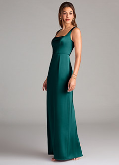 Azazie Flori Bridesmaid Dresses Peacock Sheath Side Slit Stretch Satin Dress image4