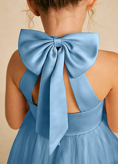Azazie Dora Flower Girl Dresses Steel Blue A-Line Bow Tulle Dress image5