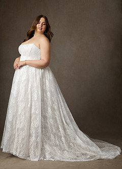 Azazie Demetria Vestidos de novia Vestido Diamante Blanco de Encaje de Corte Princesa con Palabra de honor image8