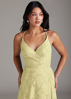 Azazie Davis Bridesmaid Dresses Lemon Sorbet A-Line Pleated Floral Burnout Dress image5