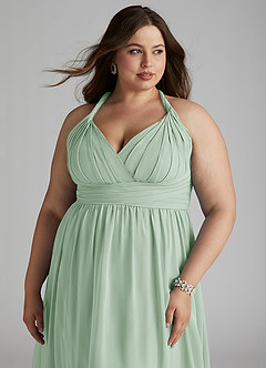 Azazie Ashia Bridesmaid Dresses Agave A-Line Pleated Chiffon Dress image10