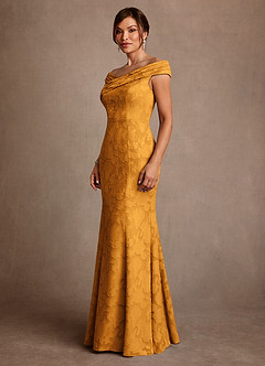 Azazie Aberdeen Kleider für die Brautmutter Etui Plissee Blumen-Burnout Kleid Butterscotch image4