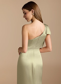 Azazie Rinna Bridesmaid Dresses Moss Green Mermaid Ruched Metallic Satin Dress image2