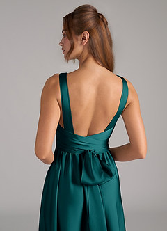 Azazie Kora Sprzedaż ostateczna Linia A Pofałdowany Satyna elastyczna Do ziemi Sukienka image2