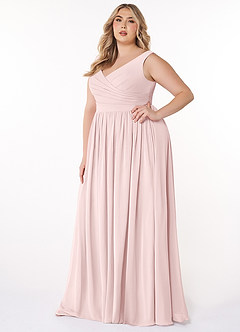 Azazie Keyla Bridesmaid Dresses Blushing Pink A-Line V-Neck Pleated Chiffon Dress image8