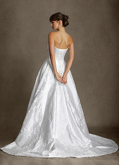 Azazie Ellie Wedding Dresses Diamond White A-Line Strapless Floral Jacquard Dress image17