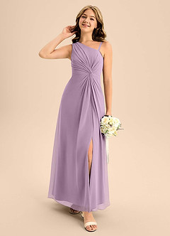 Azazie Brooke Junior Vestido de Glicinia de Gasa de Corte en A con Corte Lateral image3