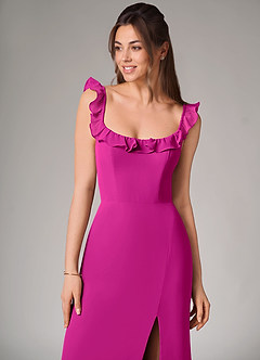 Azazie Callie Bridesmaid Dresses Fuchsia Mermaid Side Slit Chiffon Convertible Dress image6
