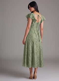 Azazie Bondi Bridesmaid Dresses Pistachio A-Line Ruched Floral Burnout Dress image6