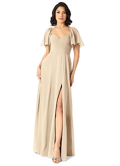 Azazie Chloe Robes de demoiselle d'honneur Robe Trapèze en Mousseline de soie Encolure en Forme de Cœur Champagne image1