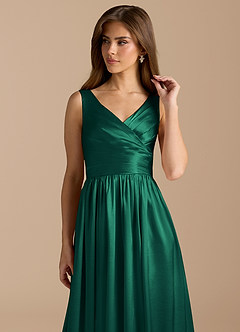 Azazie Keyla Bridesmaid Dresses Emerald A-Line Pleated Metallic Satin Dress image8